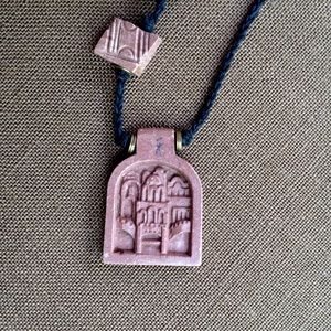 Vintage Carved Ukrainian Castle Pendant Necklace